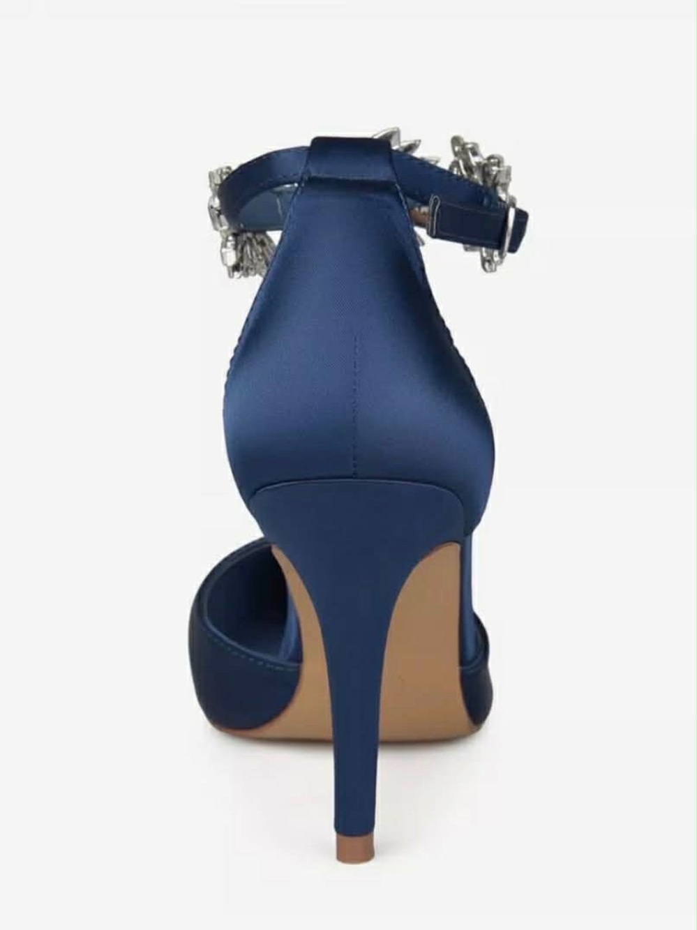 New, Navy Pointed-Toe Ankle-Strap Stiletto Heels with Crystal Accent - Picture 2 of 10